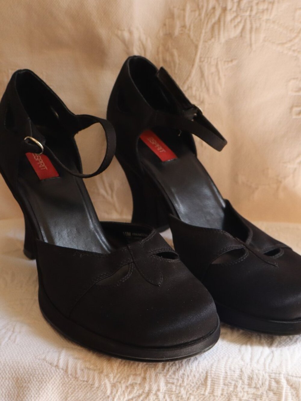 Black Satin Vintage Style Esprit Heels sz 10